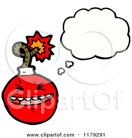 Cartoon of a Red Bomb with a Conversation Bubble - Royalty Free Vector Illustration by lineartestpilot