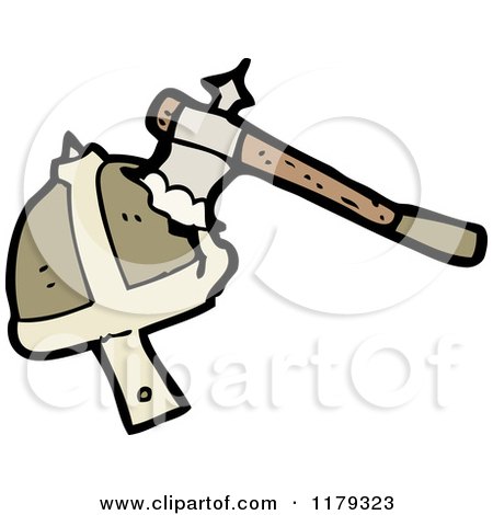 Cartoon of a Viking Helmet with an Ax - Royalty Free Vector Illustration by lineartestpilot
