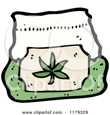 Cartoon of a Bag with a Marijuana Leaf - Royalty Free Vector Illustration by lineartestpilot