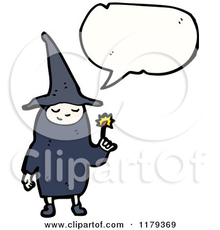 Cartoon of a Child Dressed up in a Witch Costume with a Conversation Bubble - Royalty Free Vector Illustration by lineartestpilot