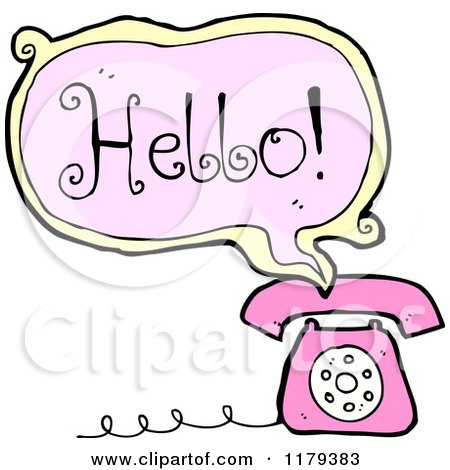 Cartoon of a Conversation Bubble of a Telephone with the Word Hello - Royalty Free Vector Illustration by lineartestpilot