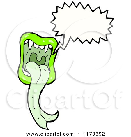 Cartoon of Green Vampire Lips and Teeth with a Long Tongue - Royalty Free Vector Illustration by lineartestpilot