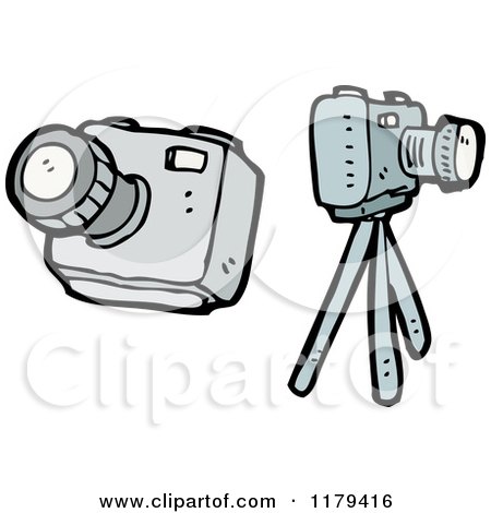 Cartoon of Cameras and a Tripod - Royalty Free Vector Illustration by lineartestpilot