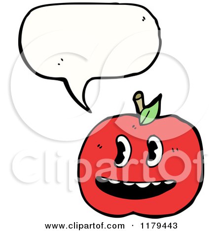Cartoon of an Apple with a Conversation Bubble - Royalty Free Vector Illustration by lineartestpilot