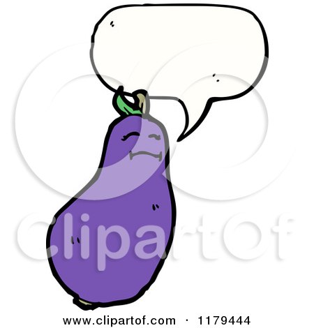 Cartoon of an Eggplant with a Conversation Bubble - Royalty Free Vector Illustration by lineartestpilot