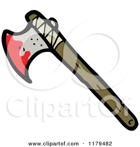 Cartoon of a Bloody Ax - Royalty Free Vector Illustration by lineartestpilot