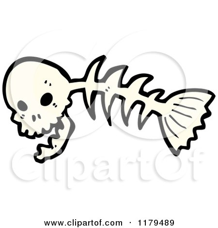 Cartoon of a Fish Skeleton with a Skull Head - Royalty Free Vector Illustration by lineartestpilot