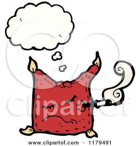 Cartoon of a Pillow with a Cigarette Thinking - Royalty Free Vector Illustration by lineartestpilot