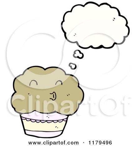 Cartoon of a Muffin Thinking - Royalty Free Vector Illustration by lineartestpilot