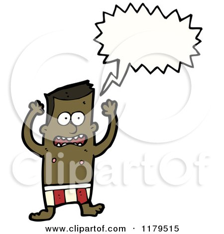 Cartoon of an African American Man in Swim Trunks Speaking - Royalty Free Vector Illustration by lineartestpilot