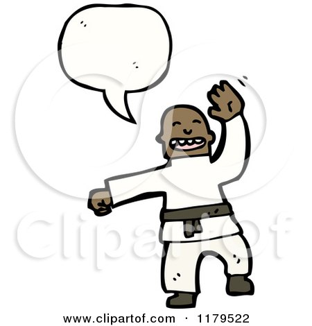 Cartoon of an African American Man Doing Karate Speaking - Royalty Free Vector Illustration by lineartestpilot