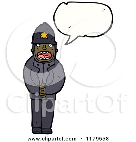 Cartoon of an African American Policeman Speaking - Royalty Free Vector Illustration by lineartestpilot