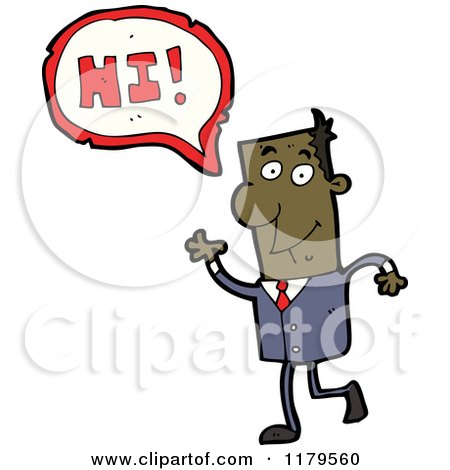 Cartoon of an African American Businessman Saying Hi - Royalty Free Vector Illustration by lineartestpilot