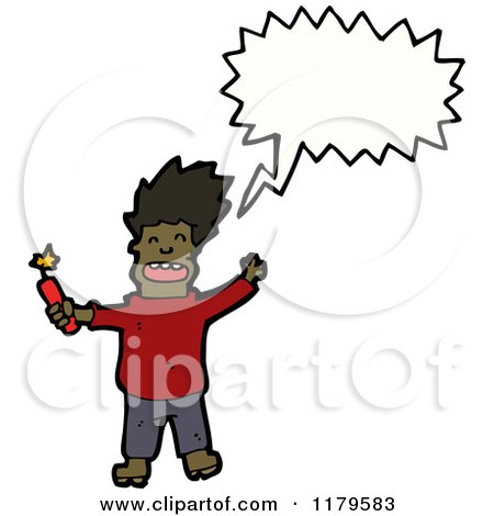 Cartoon of an African American Man with Dynamite Speaking - Royalty Free Vector Illustration by lineartestpilot