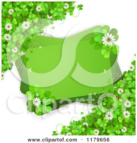 Clipart of a Green Rectangles with Ladybugs Clover Flowers and Shamrocks on White - Royalty Free Vector Illustration by merlinul