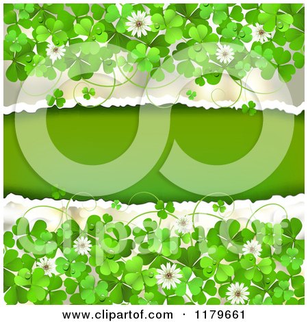 Clipart of a Torn Background with Clovers and Flowers - Royalty Free Vector Illustration by merlinul