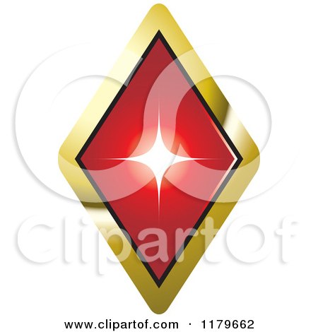 Clipart of a Red Ruby or Diamond in a Gold Setting - Royalty Free Vector Illustration by Lal Perera