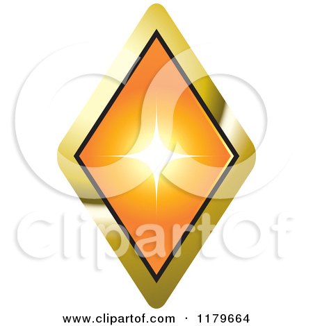 Clipart of an Orange Diamond in a Gold Setting - Royalty Free Vector Illustration by Lal Perera