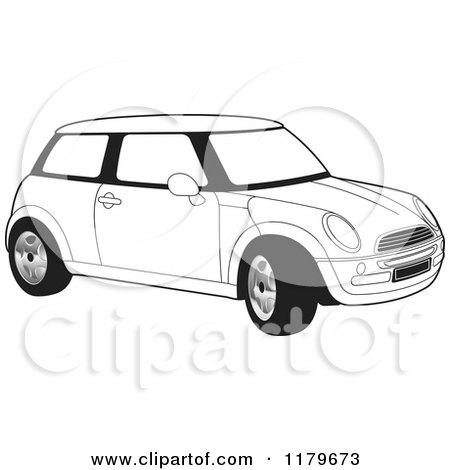 Clipart of a Black and White Mini Cooper Car - Royalty Free Vector Illustration by Lal Perera
