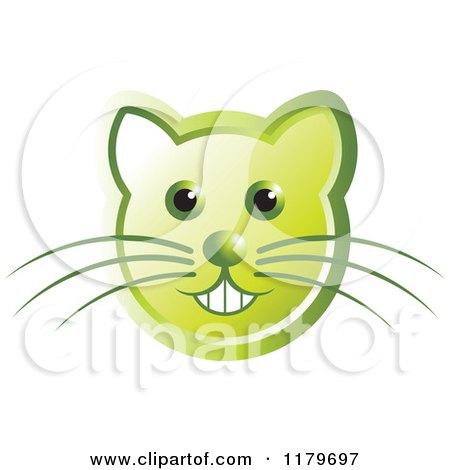Clipart of a Smiling Green Cat Face with Whiskers - Royalty Free Vector Illustration by Lal Perera