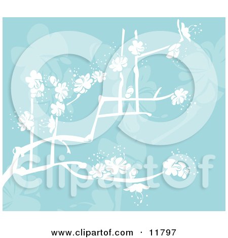 Blue Background With White Spring Blossoms Clipart Illustration by AtStockIllustration