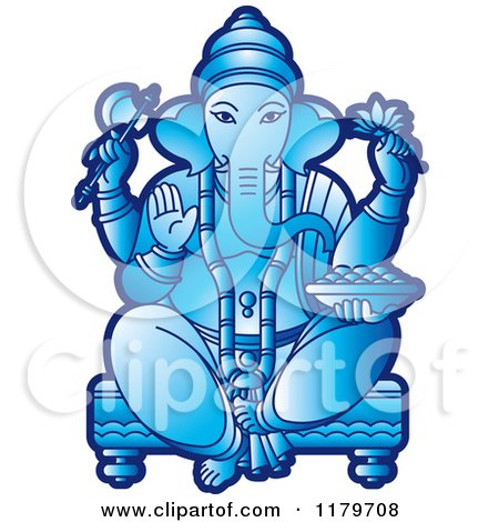 Clipart of the Hindu Indian God Ganesha in Blue - Royalty Free Vector Illustration by Lal Perera