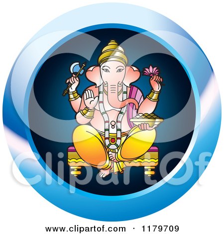 Clipart of a Blue Hindu Indian God Ganesha Icon - Royalty Free Vector Illustration by Lal Perera