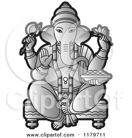 Clipart of a Silver Hindu Indian God Ganesha in Blue - Royalty Free Vector Illustration by Lal Perera