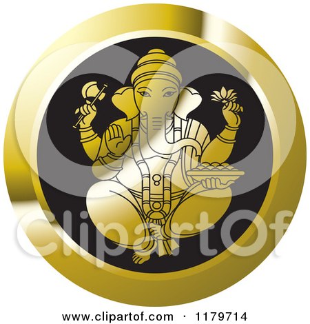 Clipart of a Gold and Black Hindu Indian God Ganesha Icon - Royalty Free Vector Illustration by Lal Perera