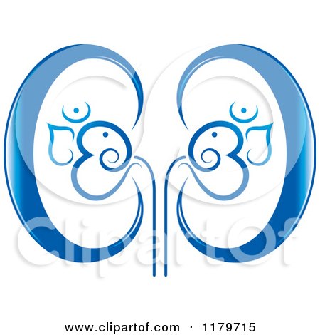 Clipart of a Blue Kidneys with the Aum Hinduism Symbol - Royalty Free Vector Illustration by Lal Perera