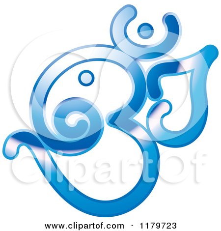 Clipart of a Shiny Reflective Blue Om or Aum Hinduism Symbol - Royalty Free Vector Illustration by Lal Perera