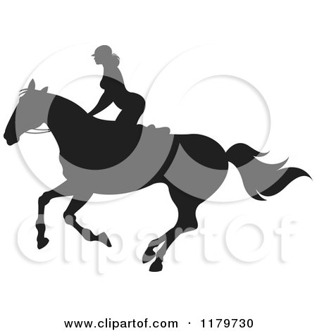 Clipart of a Silhouetted Woman Horseback Riding - Royalty Free Vector Illustration by Lal Perera