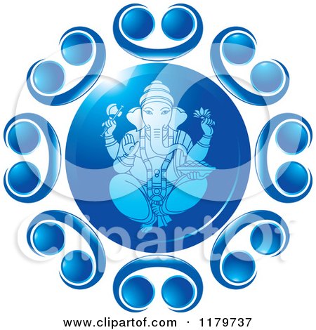 Clipart of the Hindu Indian God Ganesha in Blue with Designs - Royalty Free Vector Illustration by Lal Perera