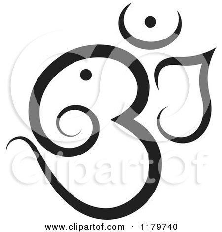 Clipart of a Black and White Om or Aum Hinduism Symbol - Royalty Free Vector Illustration by Lal Perera