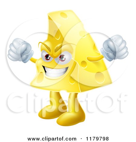 Cartoon of a Mad Cheese Wedge Waving Fists - Royalty Free Vector Clipart by AtStockIllustration