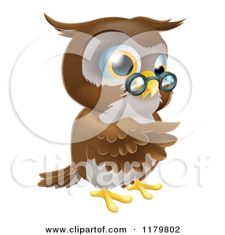 Cartoon of a Pointing Owl Wearing Spectacles - Royalty Free Vector Clipart by AtStockIllustration