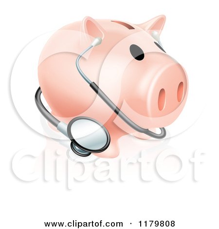 Clipart of a Piggy Bank with a Stethoscope - Royalty Free Vector Illustration by AtStockIllustration