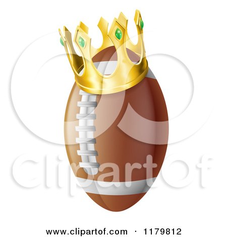 Cartoon of a Gold Crown on an American Football - Royalty Free Vector Clipart by AtStockIllustration