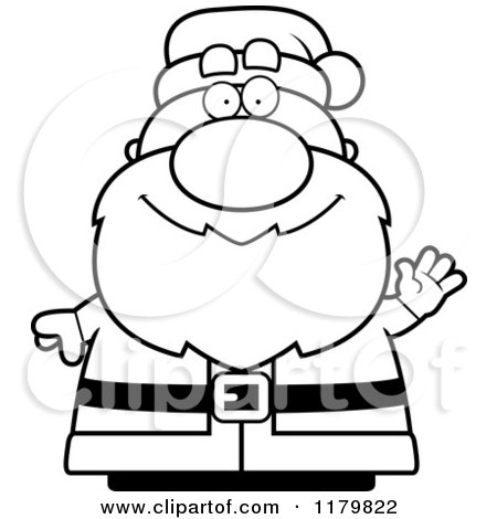Cartoon of a Black And White Waving Chubby Santa - Royalty Free Vector Clipart by Cory Thoman
