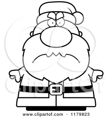 Cartoon of a Black And White Mad Chubby Santa - Royalty Free Vector Clipart by Cory Thoman