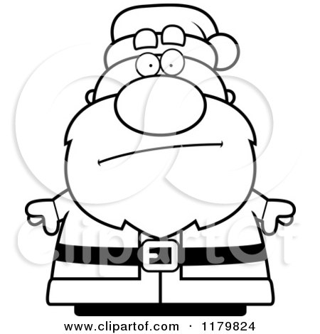 Cartoon of a Black And White Bored or Concerned Chubby Santa - Royalty Free Vector Clipart by Cory Thoman