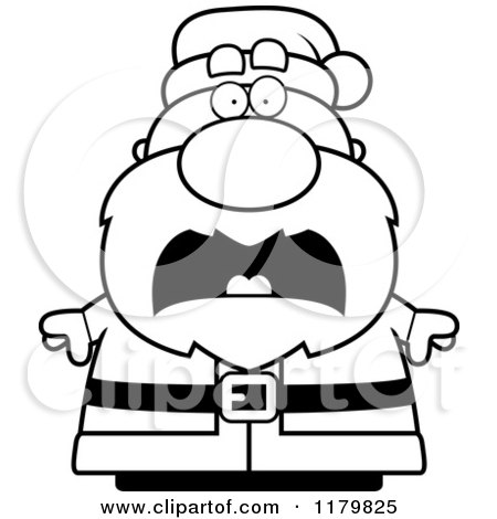 Cartoon of a Black And White Scared Chubby Santa - Royalty Free Vector Clipart by Cory Thoman