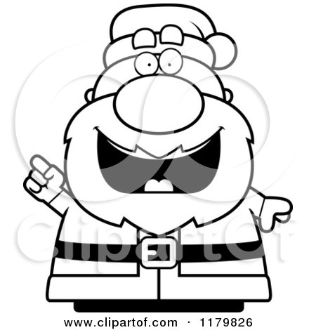 Cartoon of a Black And White Smart Chubby Santa with an Idea - Royalty Free Vector Clipart by Cory Thoman