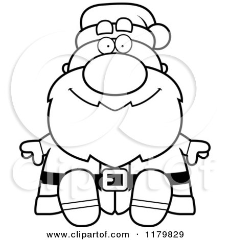 Cartoon of a Black And White Sitting Chubby Santa - Royalty Free Vector Clipart by Cory Thoman