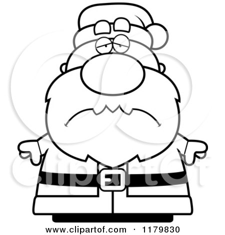 Cartoon of a Black And White Depressed Chubby Santa - Royalty Free Vector Clipart by Cory Thoman