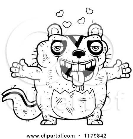 Cartoon of a Black And White Loving Ugly Chipmunk Wanting a Hug - Royalty Free Vector Clipart by Cory Thoman