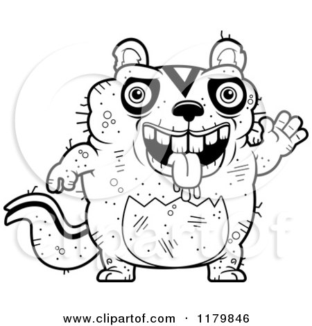 Cartoon of a Black And White Waving Ugly Chipmunk - Royalty Free Vector Clipart by Cory Thoman