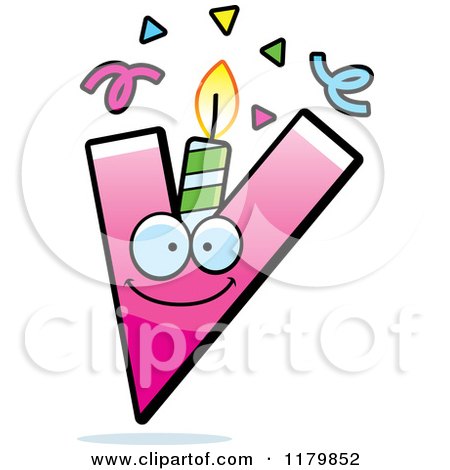 Cartoon of a Pink Letter V Birthday Candle Mascot - Royalty Free Vector Clipart by Cory Thoman