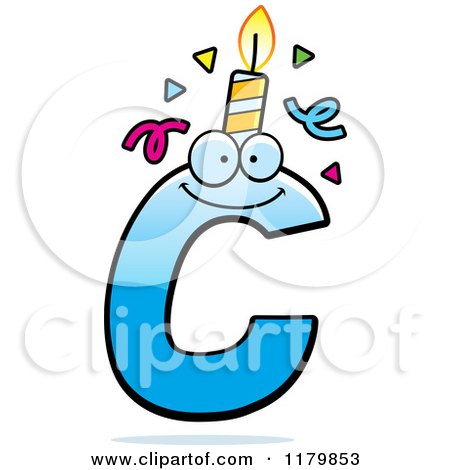 Cartoon of a Blue Letter C Birthday Candle Mascot - Royalty Free Vector Clipart by Cory Thoman