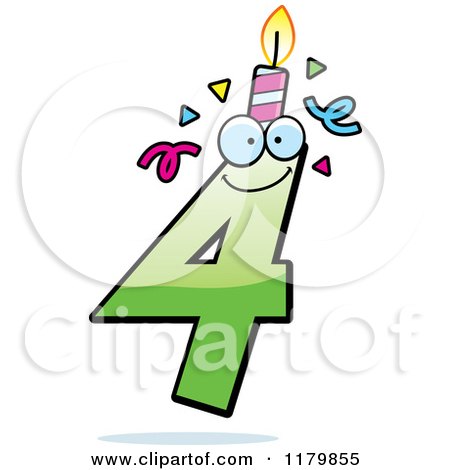 Cartoon of a Green Four Birthday Candle Mascot - Royalty Free Vector Clipart by Cory Thoman